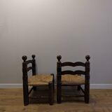 Pair of wooden chairs, straw seats