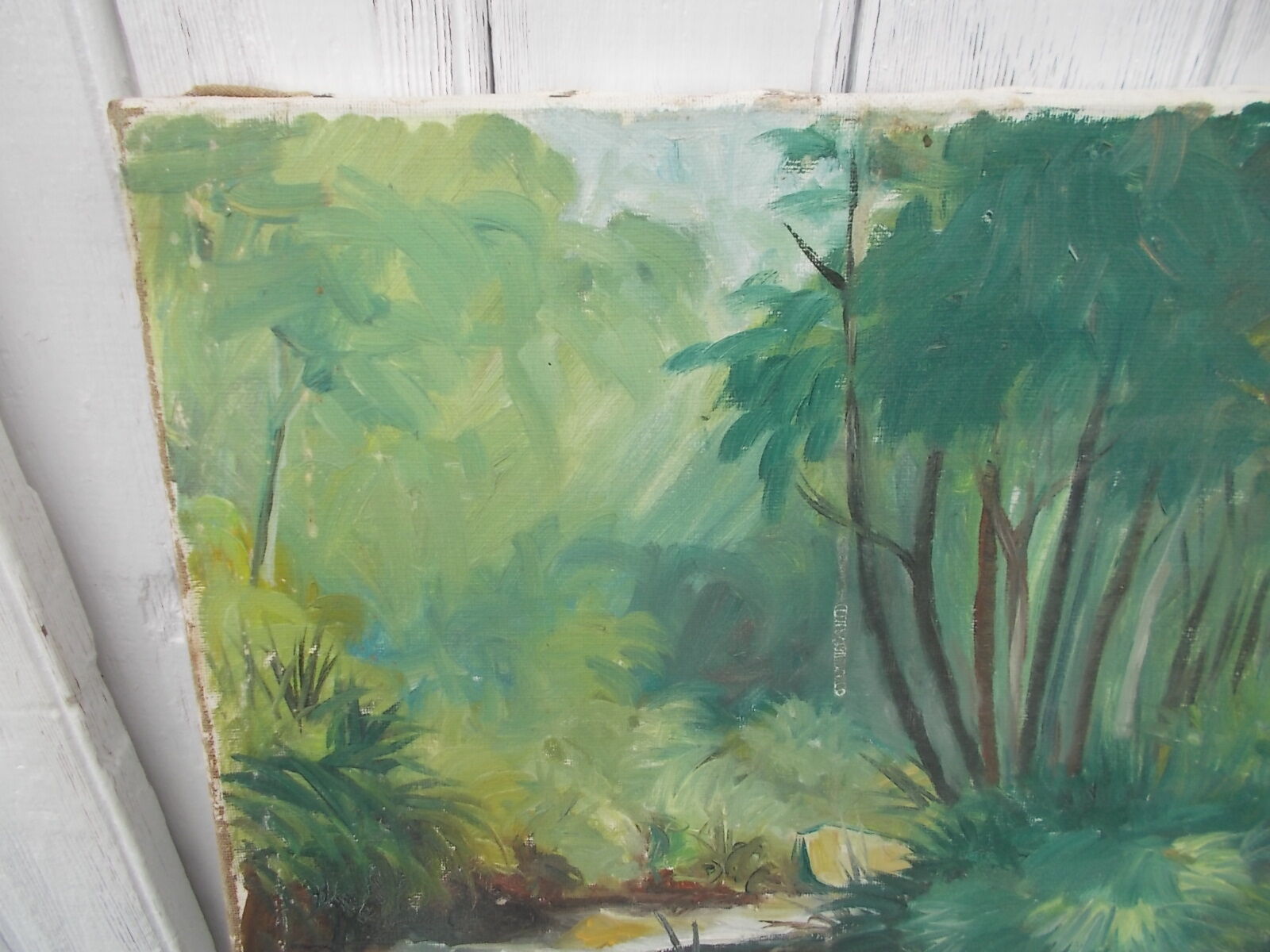 Painting landscape oil on canvas river 55 X 38cm