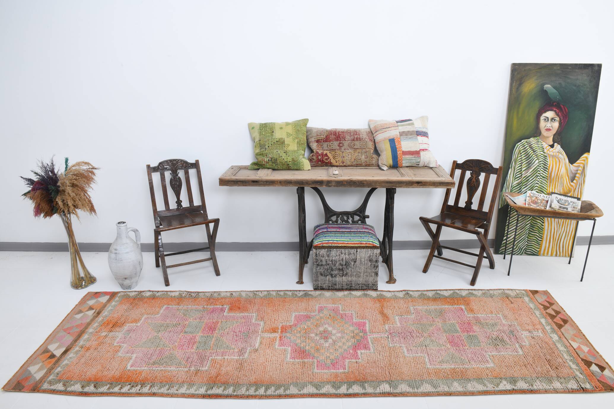 3x10 Orange Brown Handmade Wool Vintage Runner Rug, 103x323Cm SK 18245