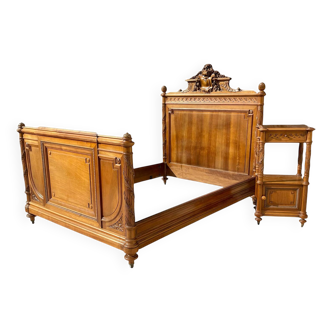 Louis XVI style walnut bed and bedside table