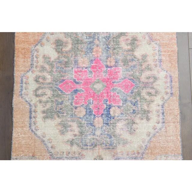 Vintage Turkish Oushak Handmade Wool Cotton Orange Area Rug 99x192