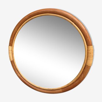 Miroir rond cadre bois clair 55cm