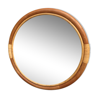 Light wood frame round mirror 55cm