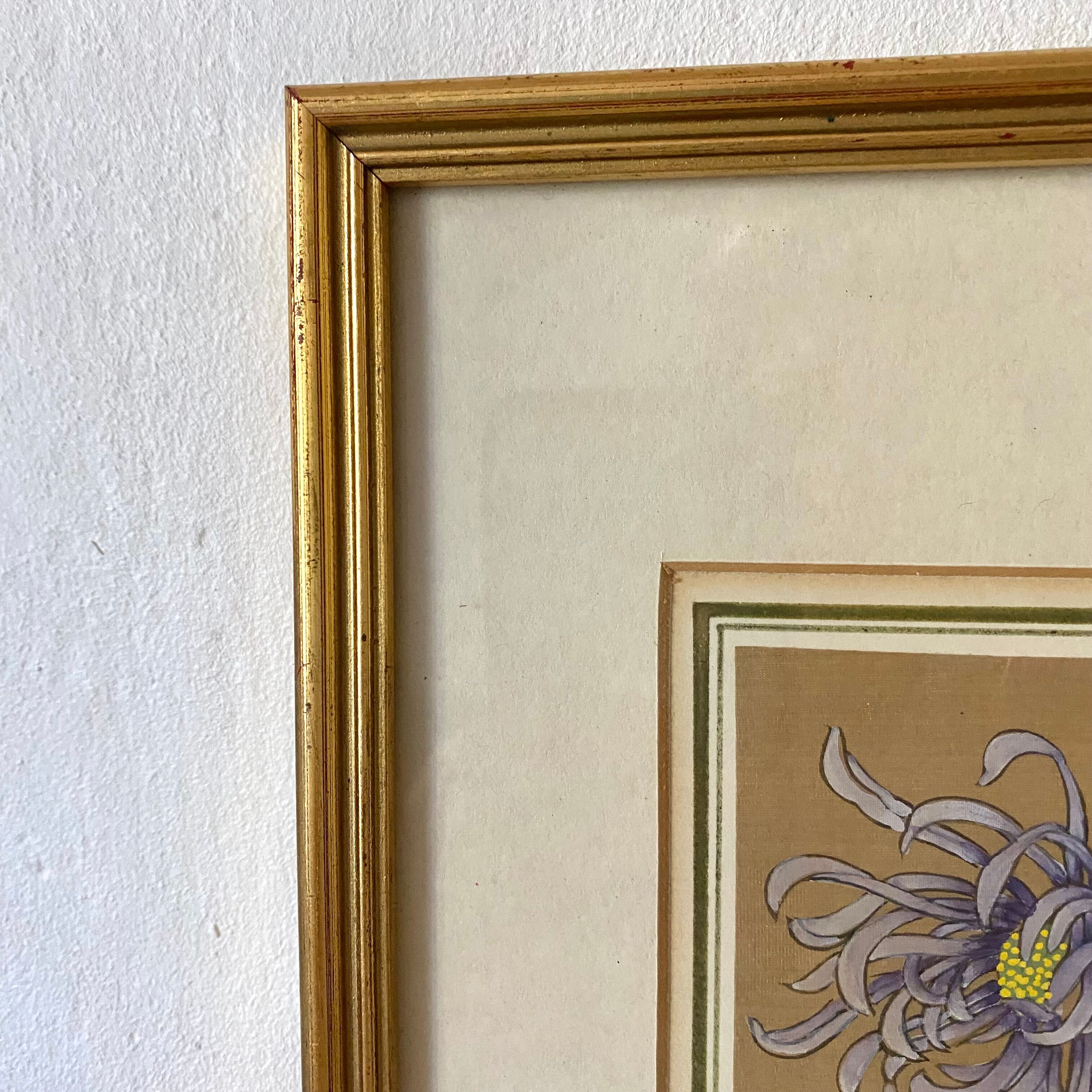 Painting on silk flowers gilded frame