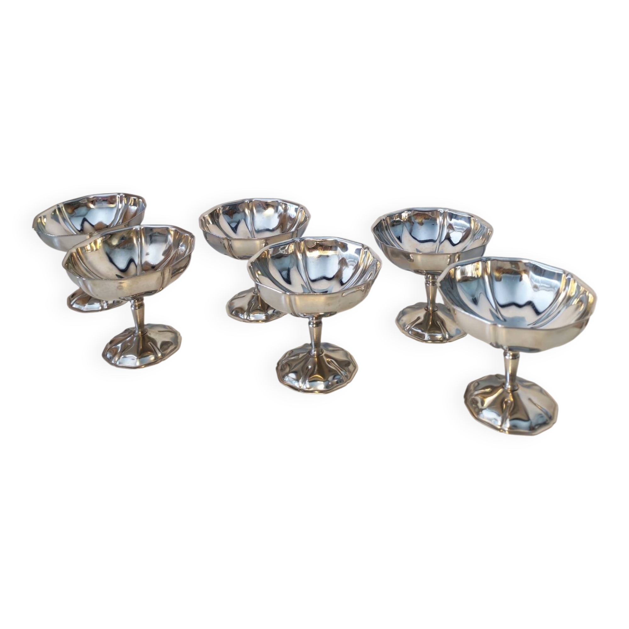 6 coupes à sorbet vintage en acier chromé inoxydable