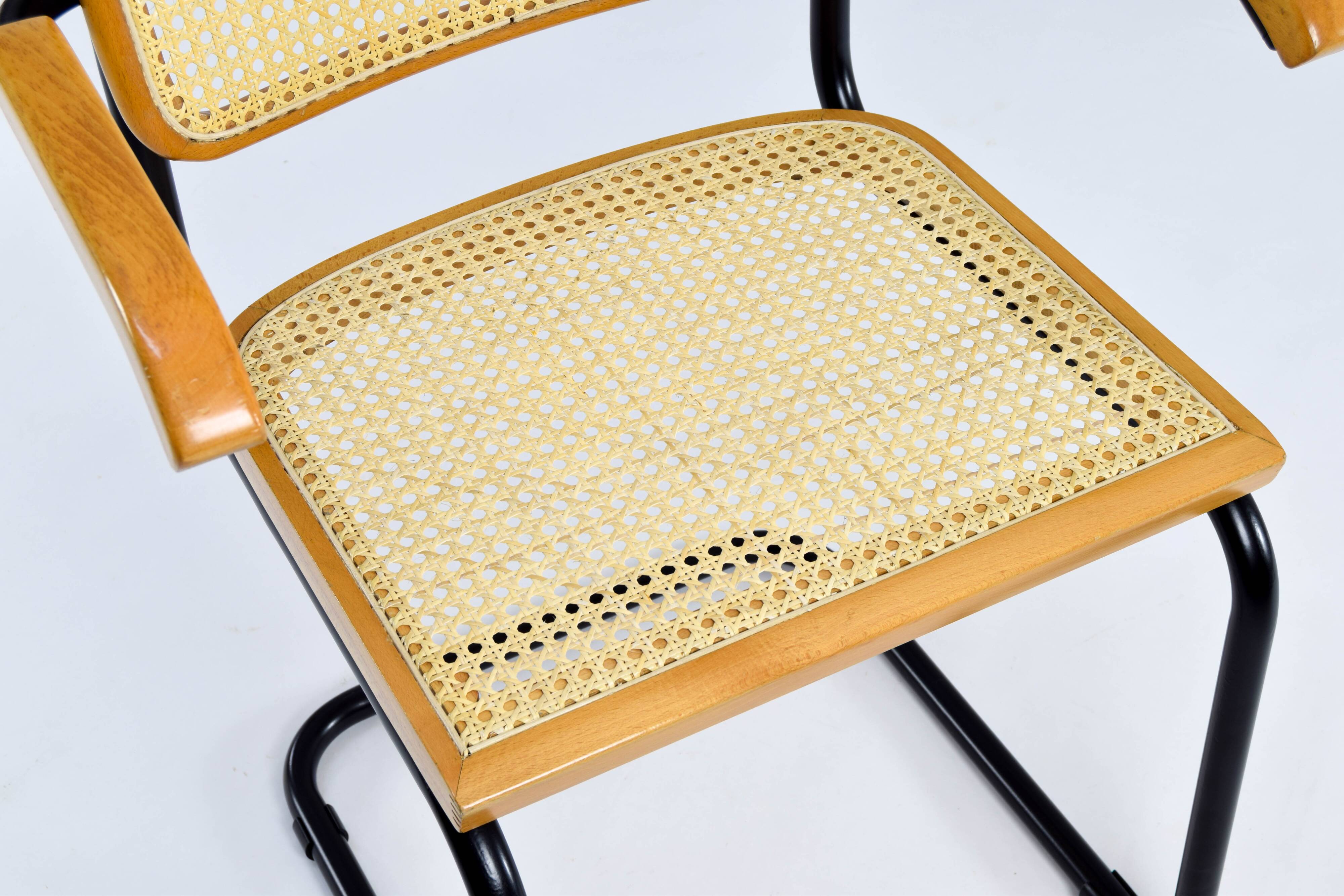 Mid Century Modern B64 Black and Beech Marcel Breuer Cesca Chair Italy 70s