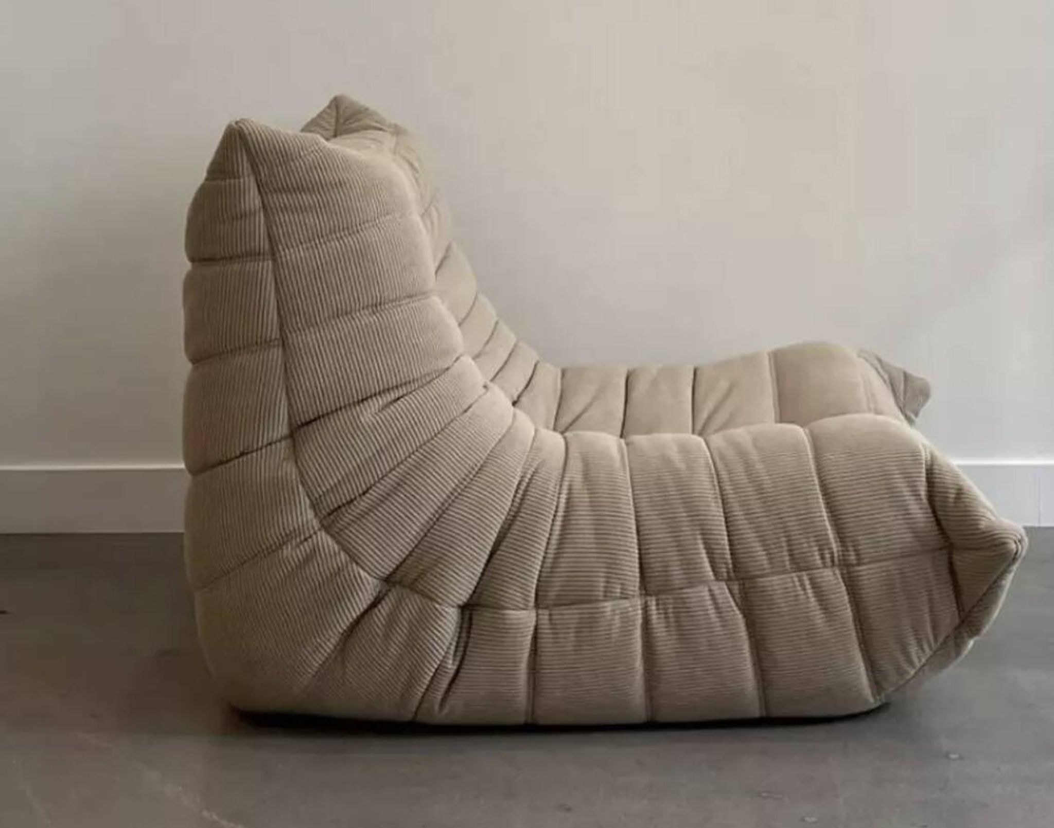 Beige velvet Togo armchair by Michel Ducaroy