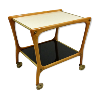 Serving trolley with white & black glass table tops, 1950’s