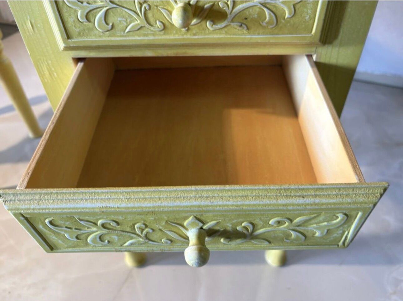 Pair of vintage carved wooden bedside tables.