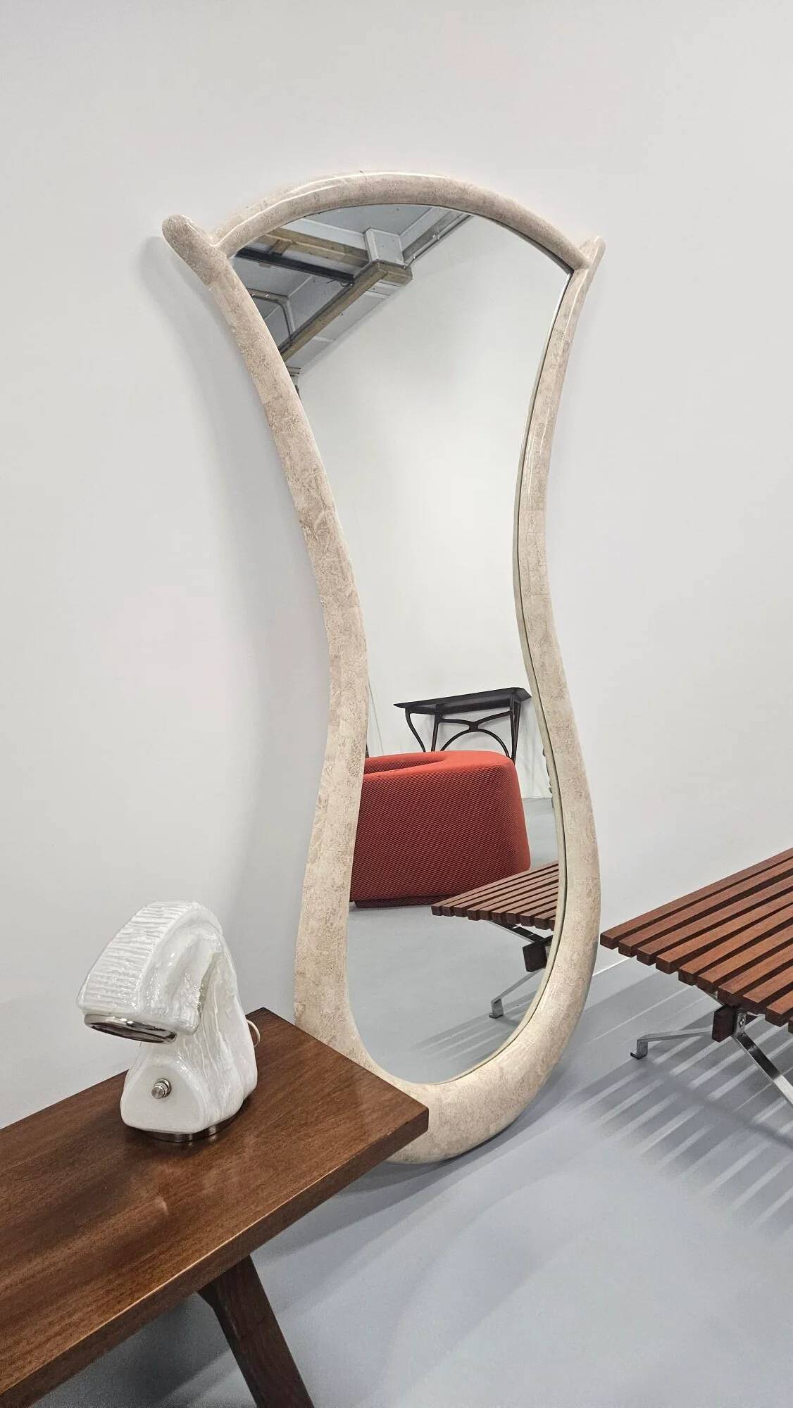 Very large monumental Italian travertine mosaic mirror, circa 1960