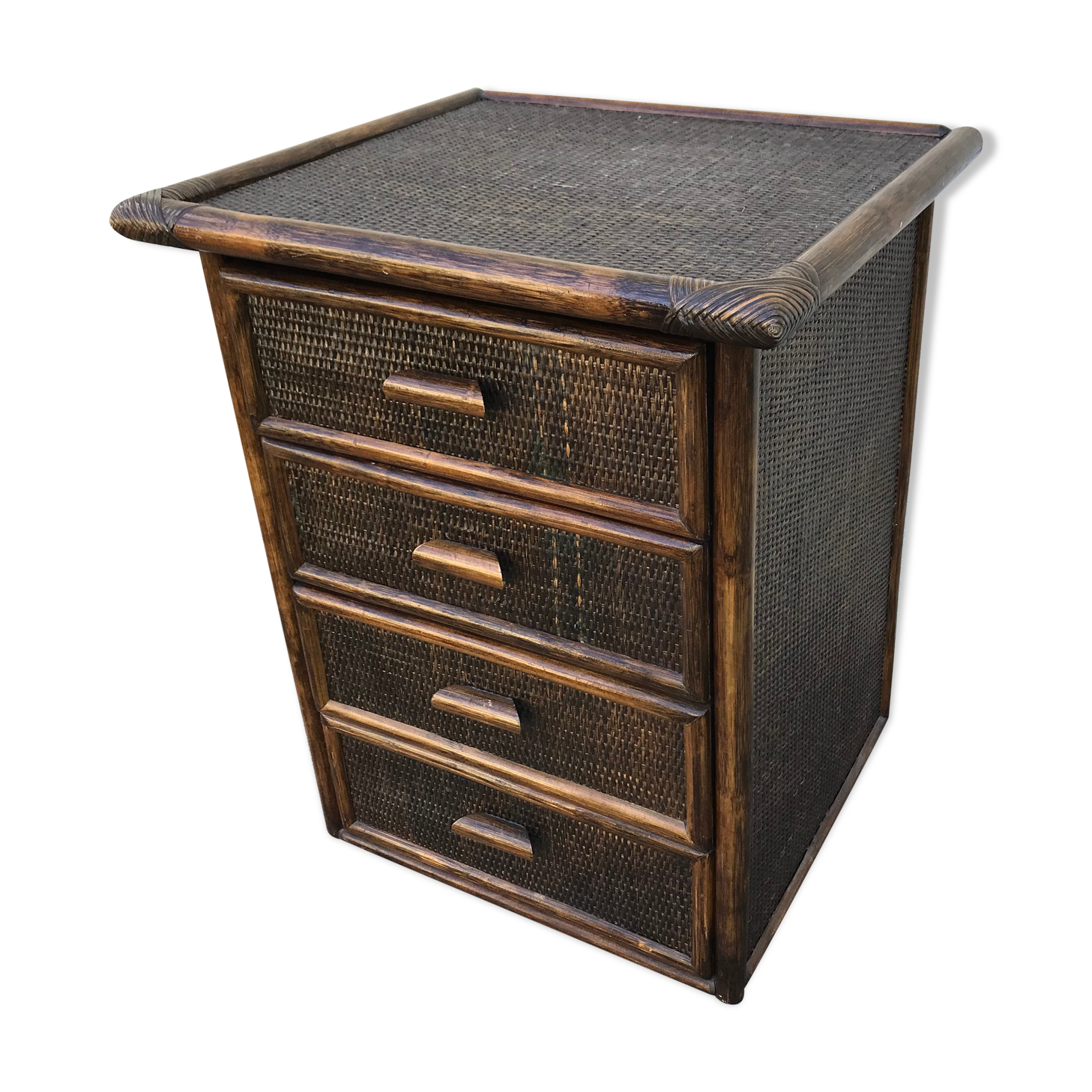 Vintage bamboo drawer cabinet 1970