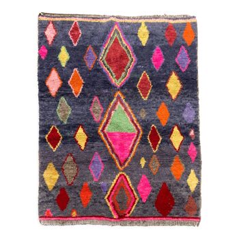 Moroccan Berber carpet Boujaad purple mottled with colored diamonds 233x173cm