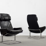 Fauteuil scandinave en cuir noir rare du milieu du siècle par Ire Möbel, années 1970, lot de 2