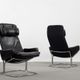 Mid-Century Rare Black Leather Scandinavian Armchair by Ire Möbel, 1970s, Set of 2