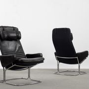Mid-Century Rare Black Leather Scandinavian Armchair by Ire Möbel, 1970s, Set of 2