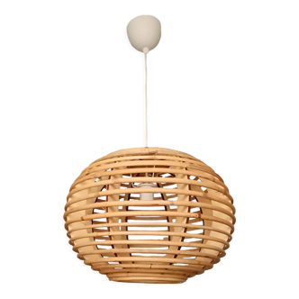 Portuguese mid century modern beige bamboo hanging lamp 1960s