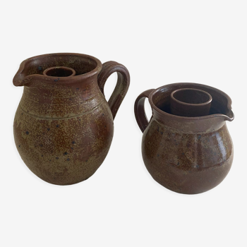 Pair of pyrite stoneware decanters