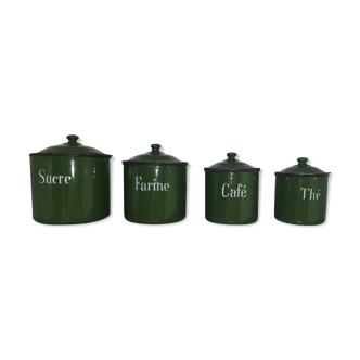 Lots de 4 pots à couvercles en tôle émaillée