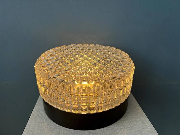 Plafonnier en verre à motifs du milieu du siècle