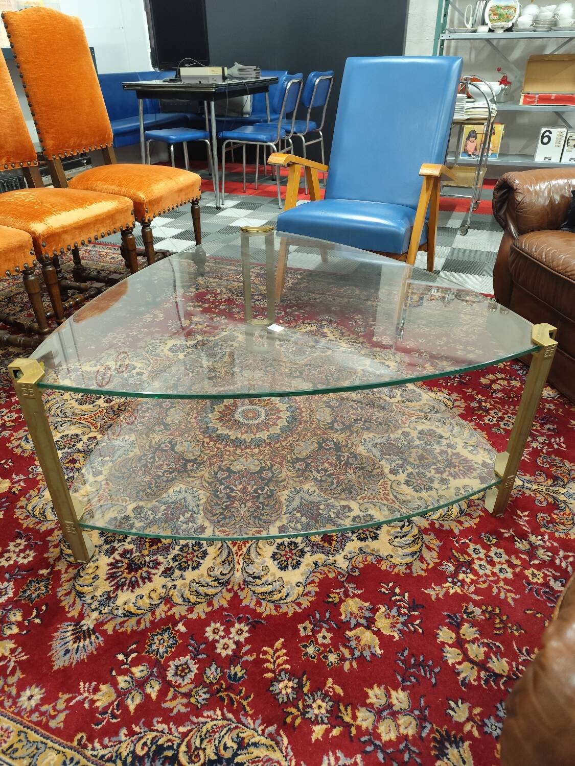 Double glass top coffee table with metal legs