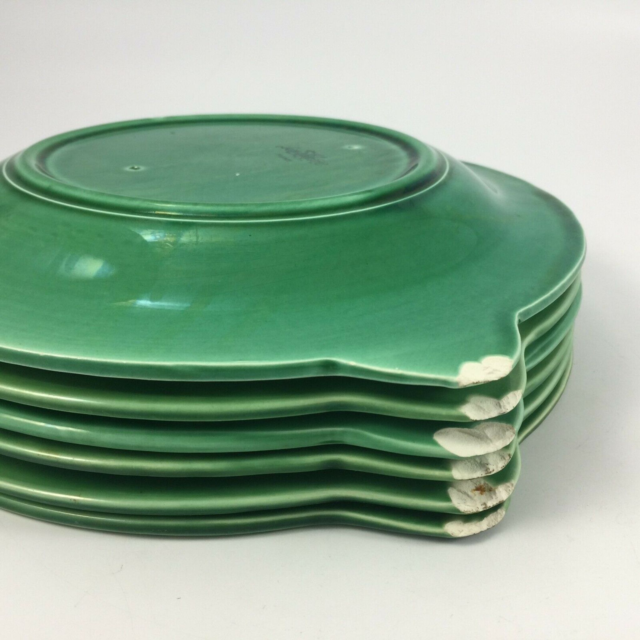 Part of service a fish Sarreguemines 22 pieces in faience green carp