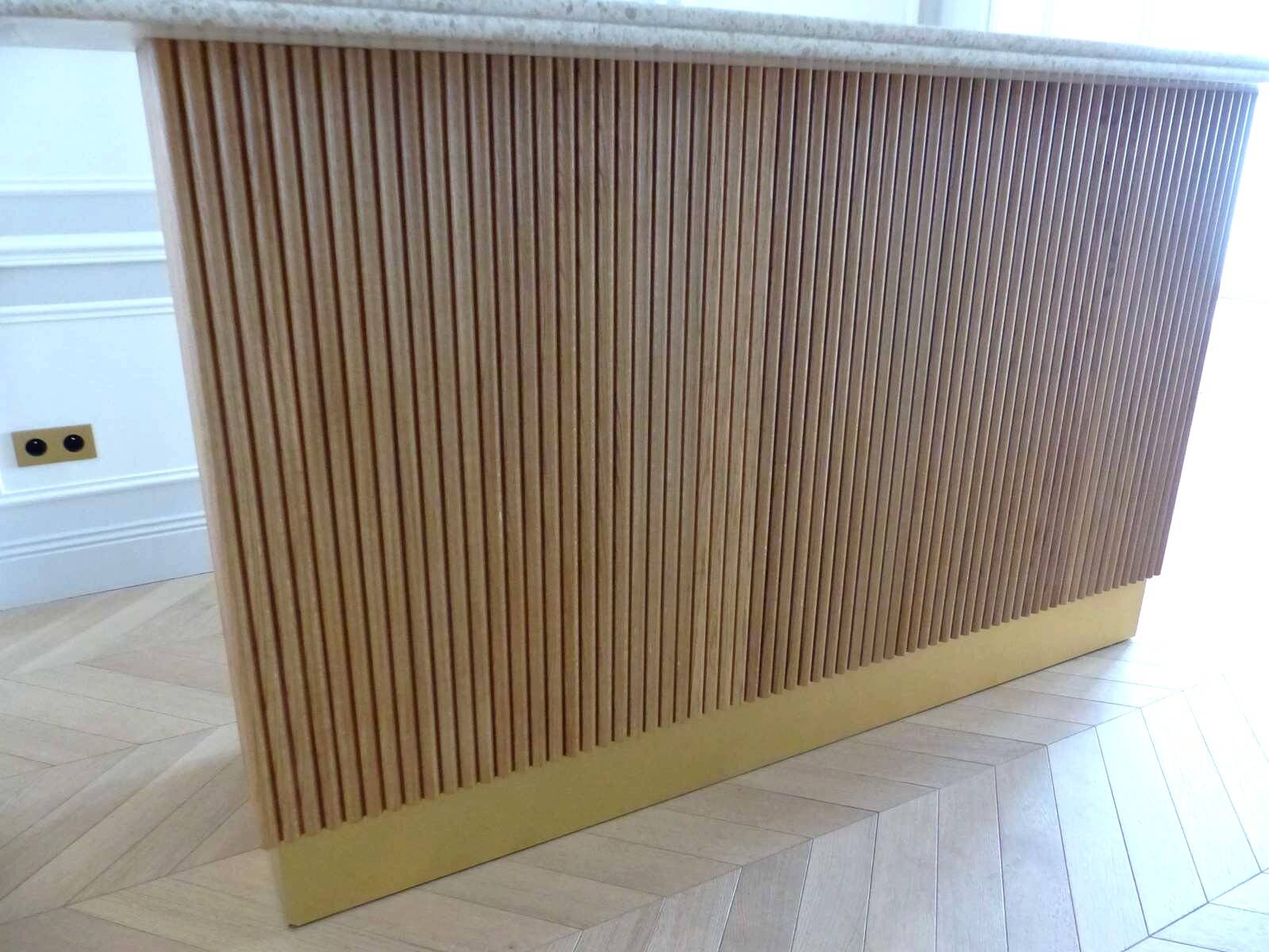 Contemporary bar in solid oak & double terrazzo top - Unique piece
