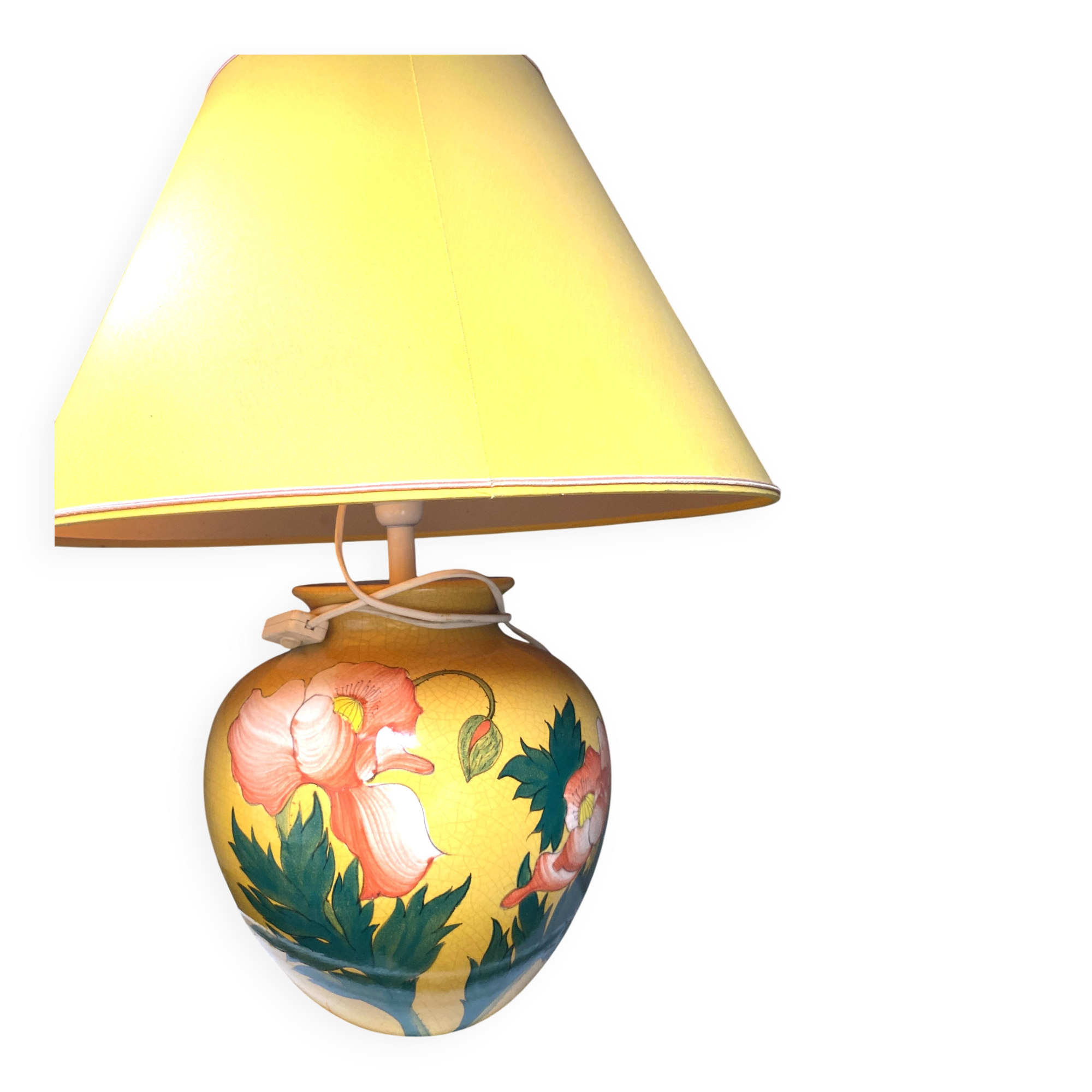 Antique ceramic lamp signed Louis Drimmer – original shade