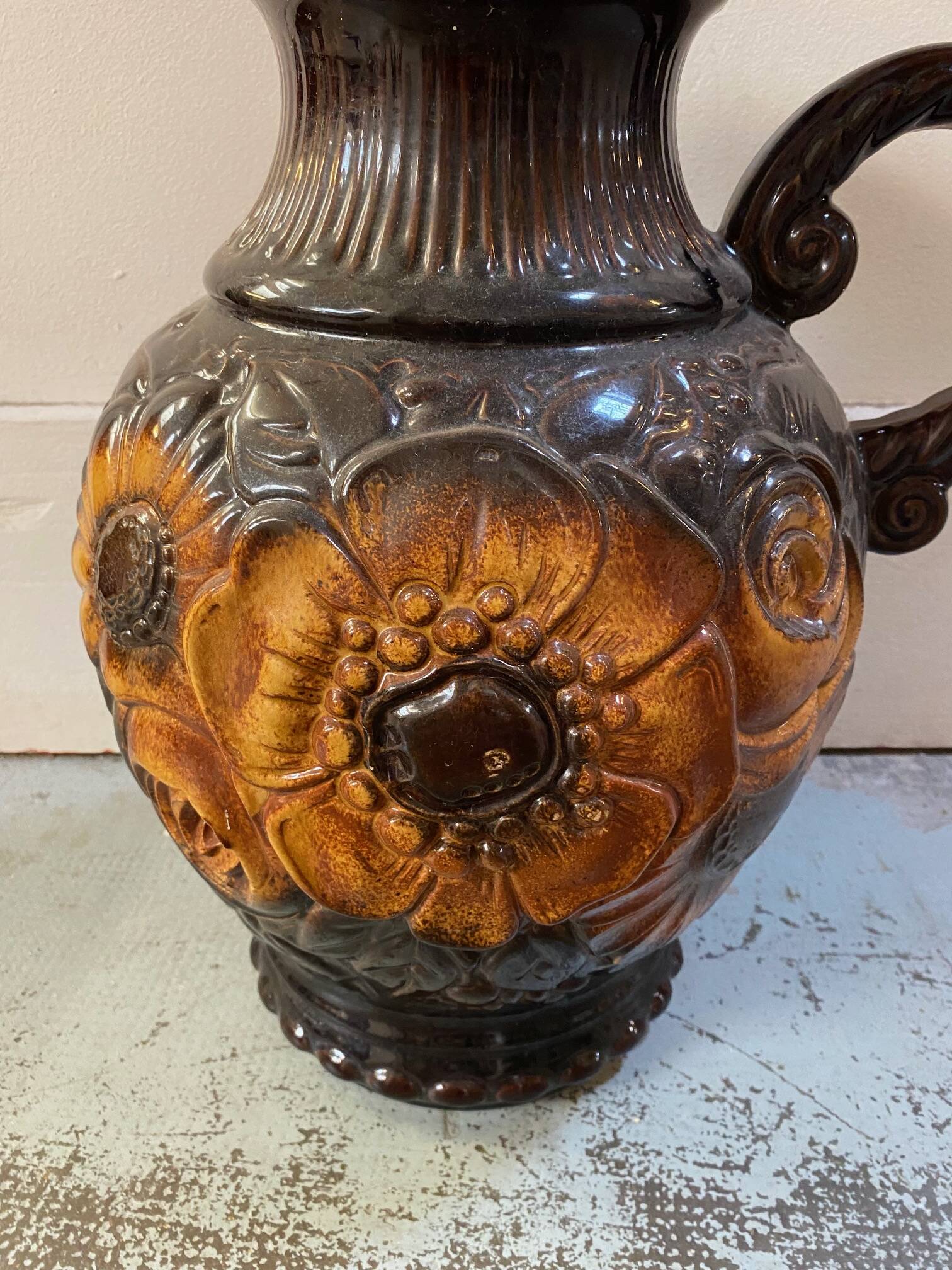German scheuerich ceramic vase with flowers decor from the 70s