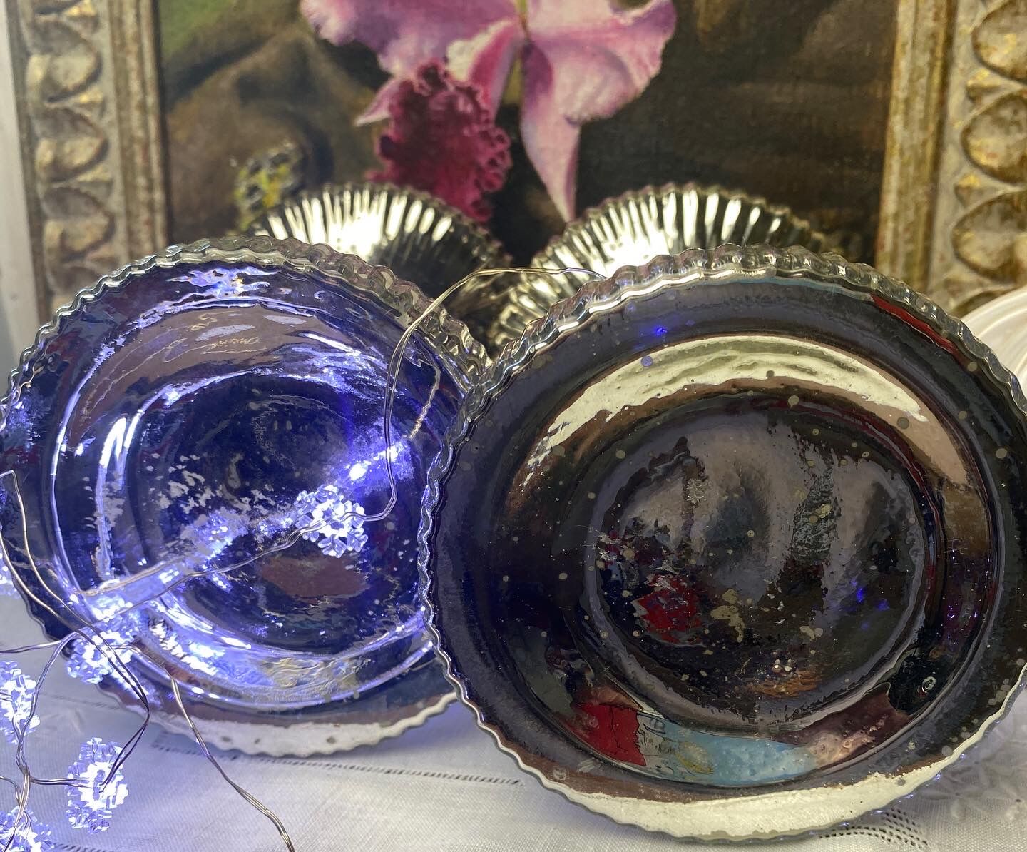 Set of 2 mercurized glass candle holders