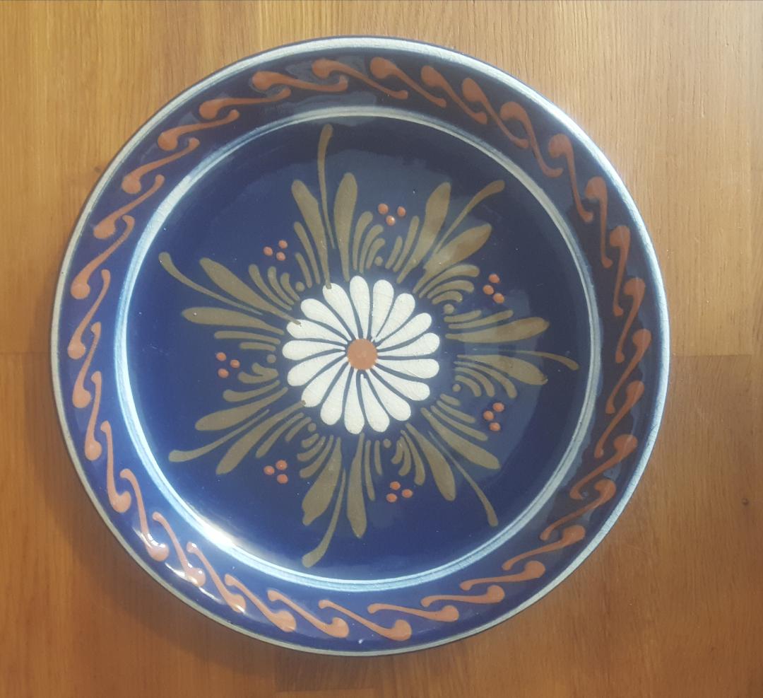 Assiette décorative Alsace Soufflenheim bleue Diamètre 23 cm