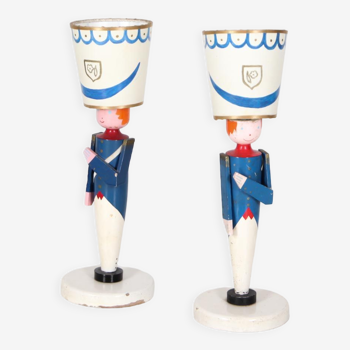 Pair of wooden lamps painted by Suzanne Bonnichon, circa 1940