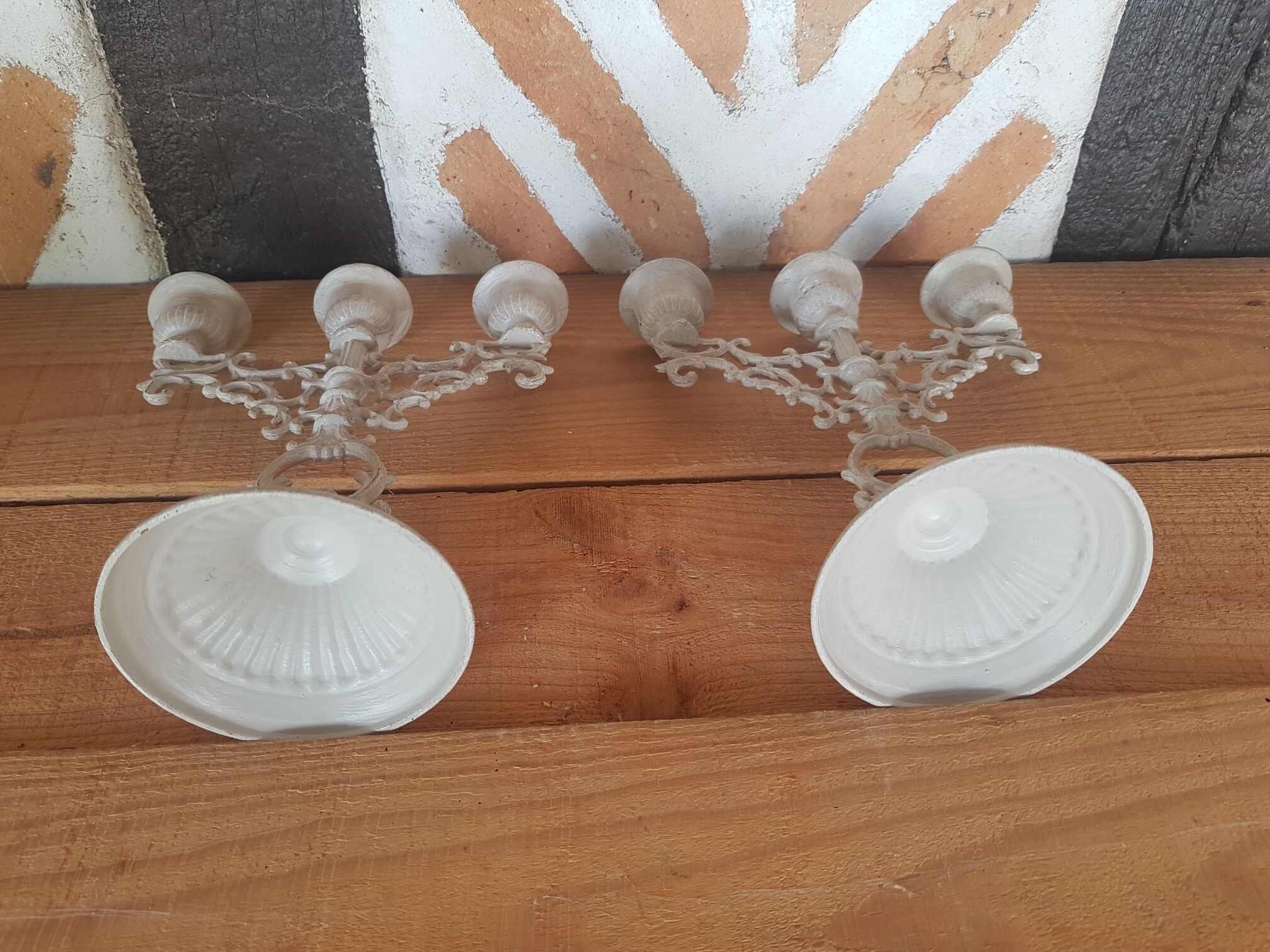 Pair candlesticks candlesticks 3 fires patina linen