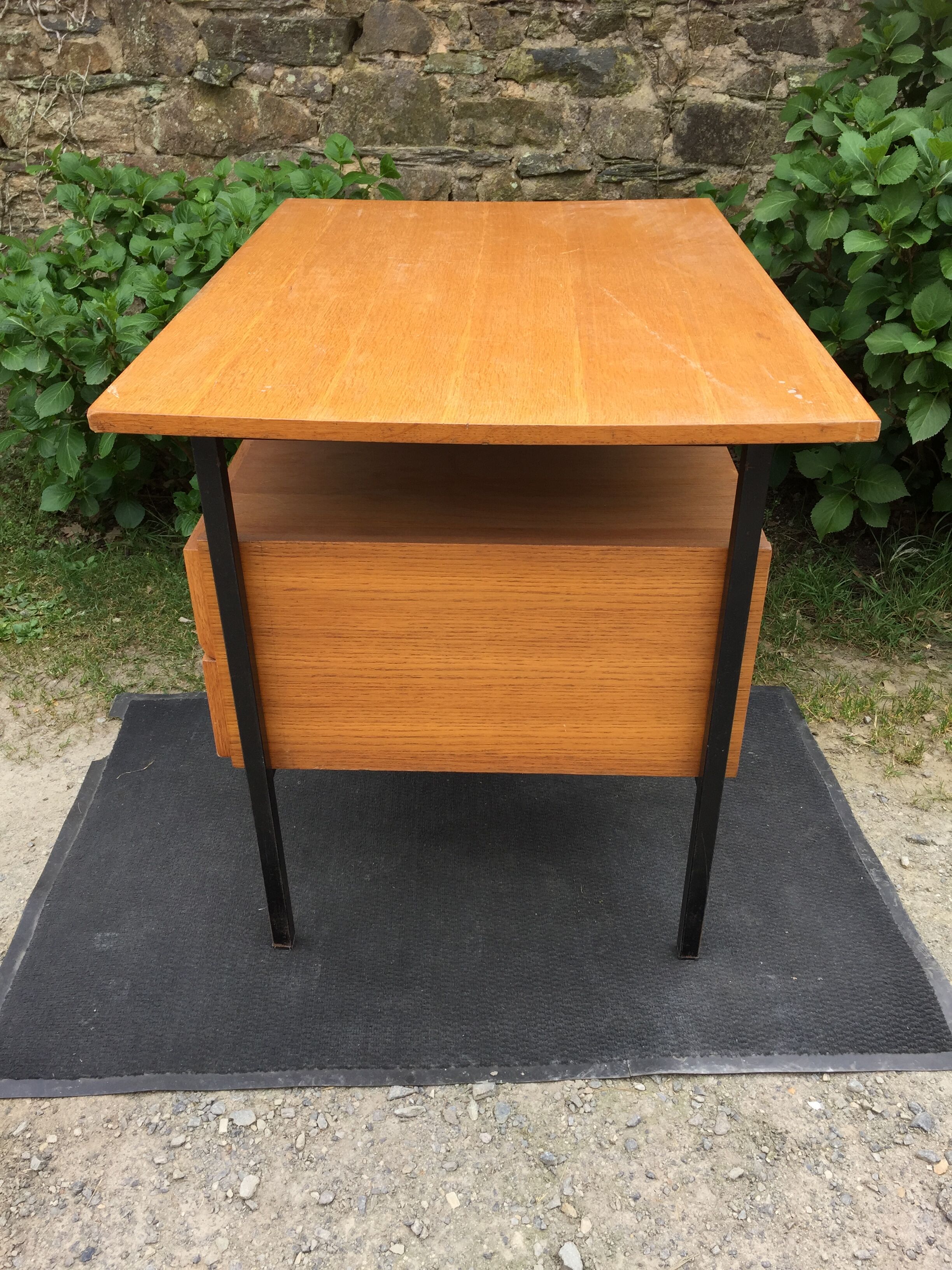 Vintage modernist office in oak and metal tubular base