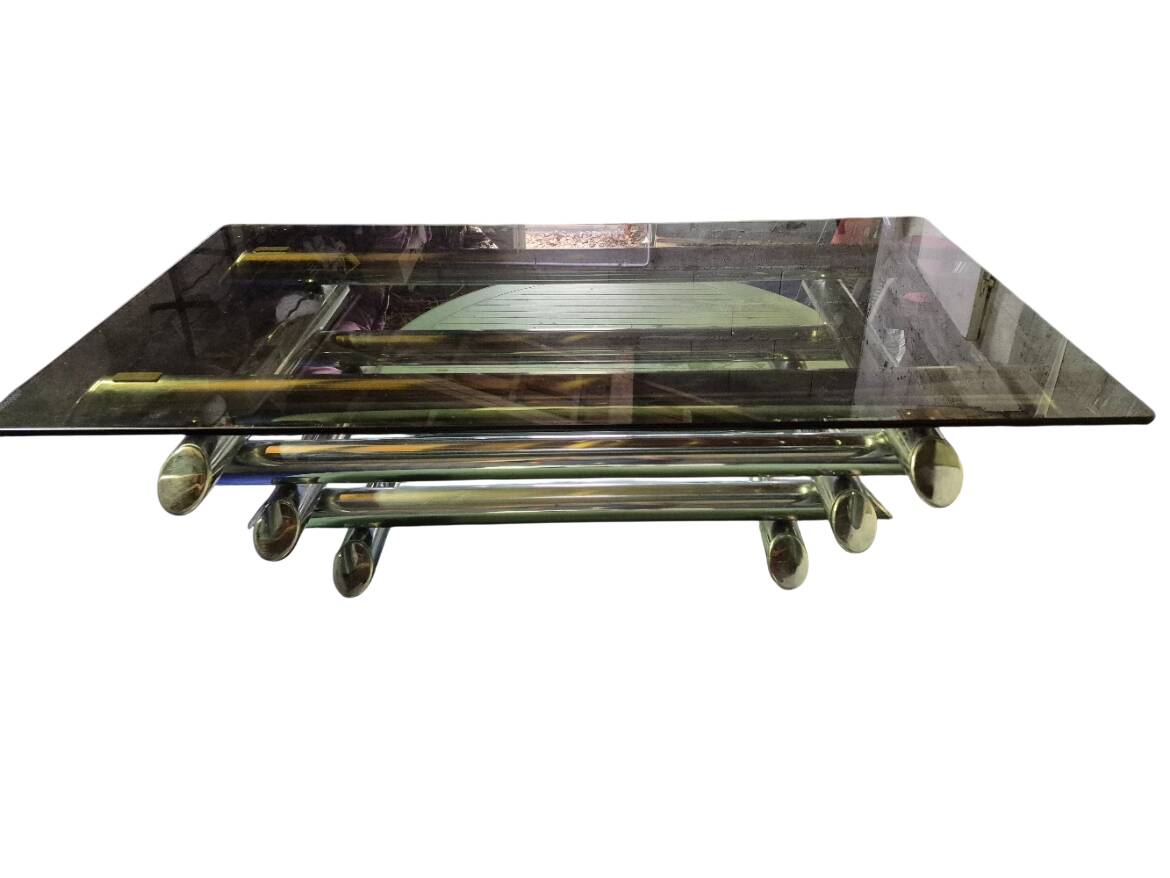 Willy Rizzo table 1970 chrome metal and glass