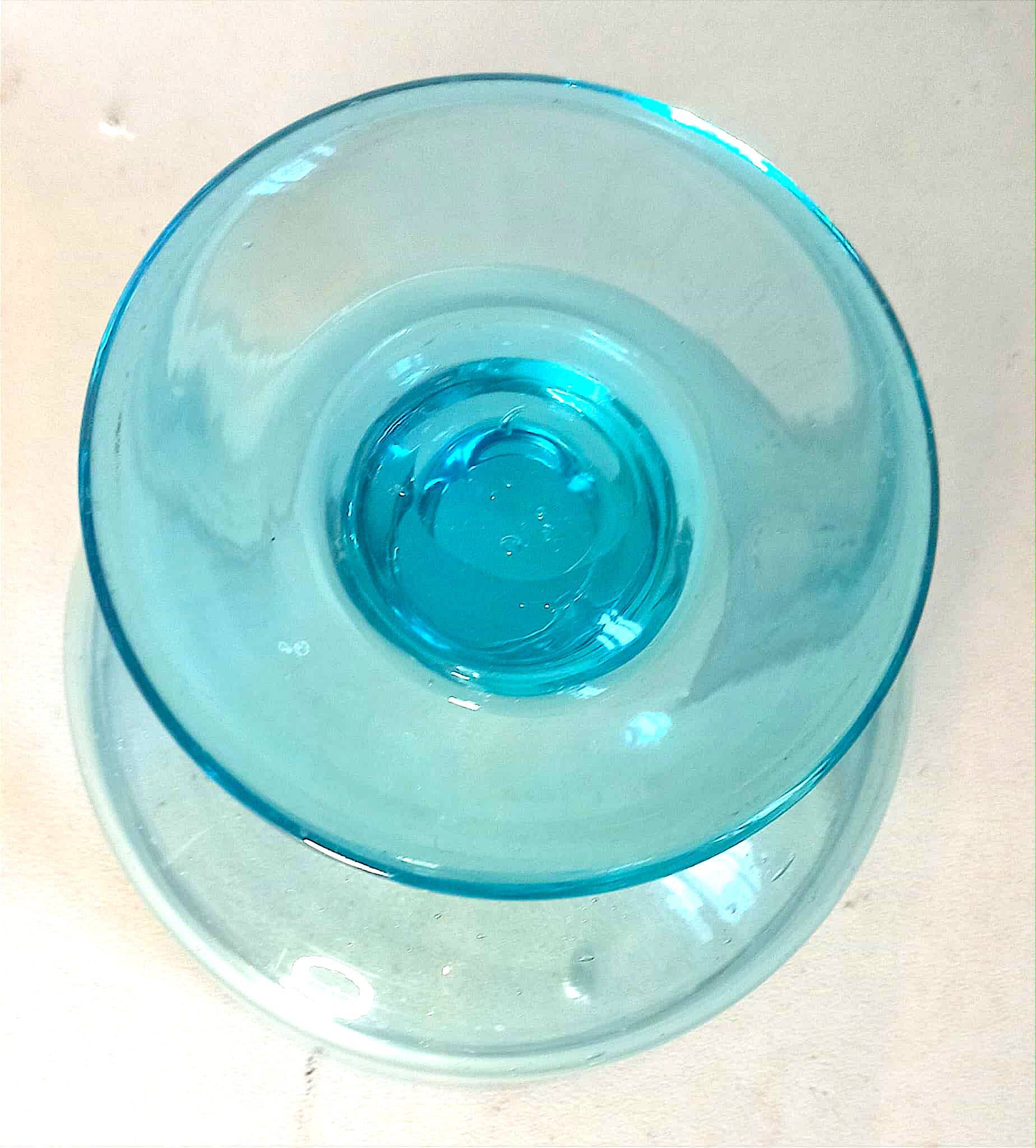 Footed bowl, 1970s, blue bubble glass, 26 cm diameter