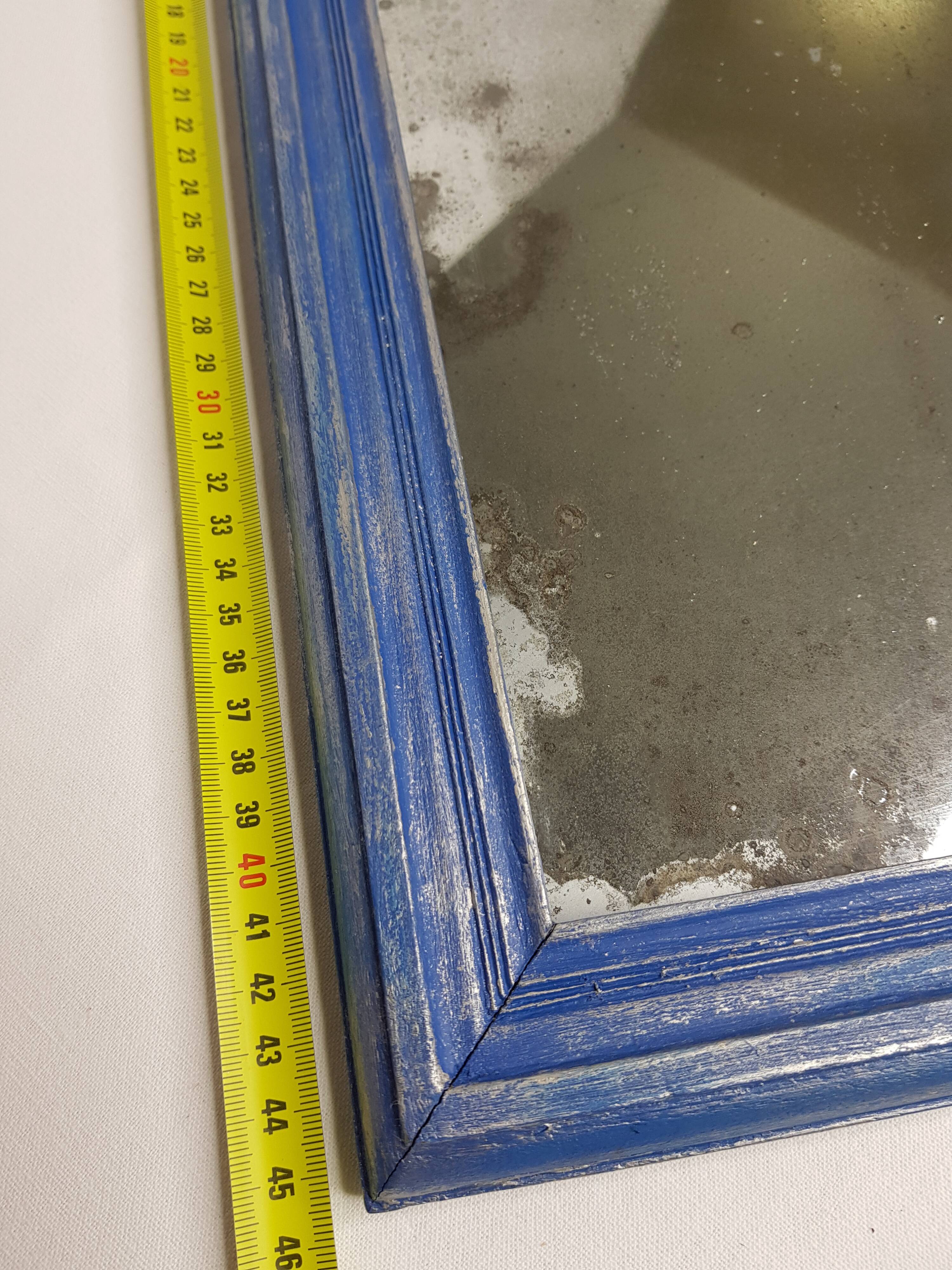 Old rectangular mirror, blue and silver patina, 46 cm
