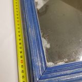 Miroir rectangulaire patine bleu et argent 28 X 46 cm