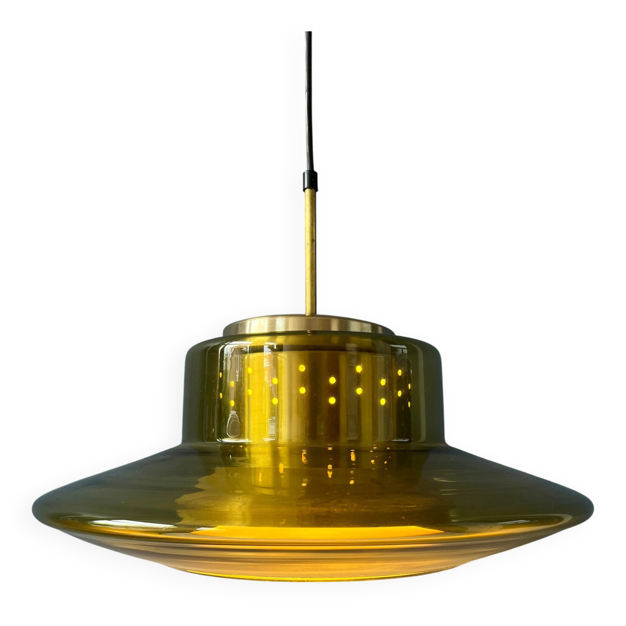 Suspension Space Age Dijkstra en verre fumé jaune, Mid-Century