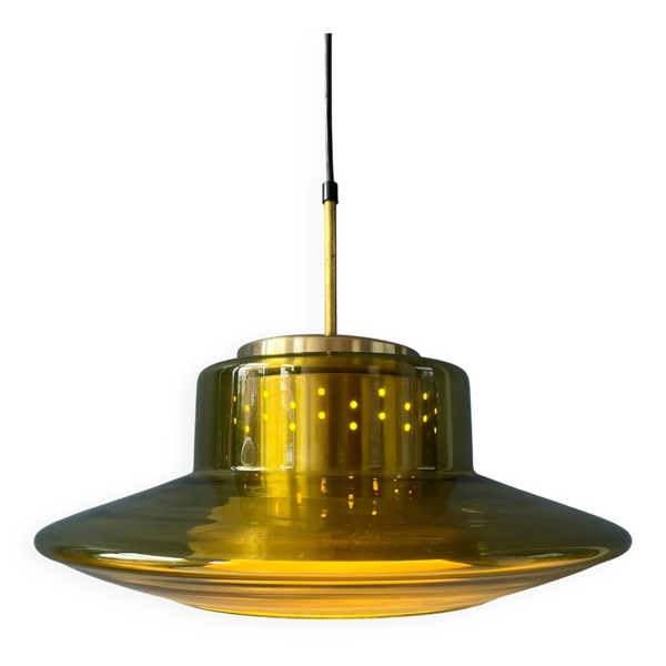 Suspension Space Age Dijkstra en verre fumé jaune, Mid-Century