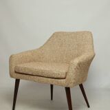 Modern fauteuil en bois orange polka dot bouclé tissus 1960 cocktail fauteuil de salon