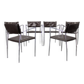 Set of six Italian leather and chrome armchairs by Arper