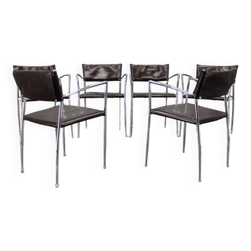 Ensemble de six fauteuils en cuir italien et chrome par Arper.