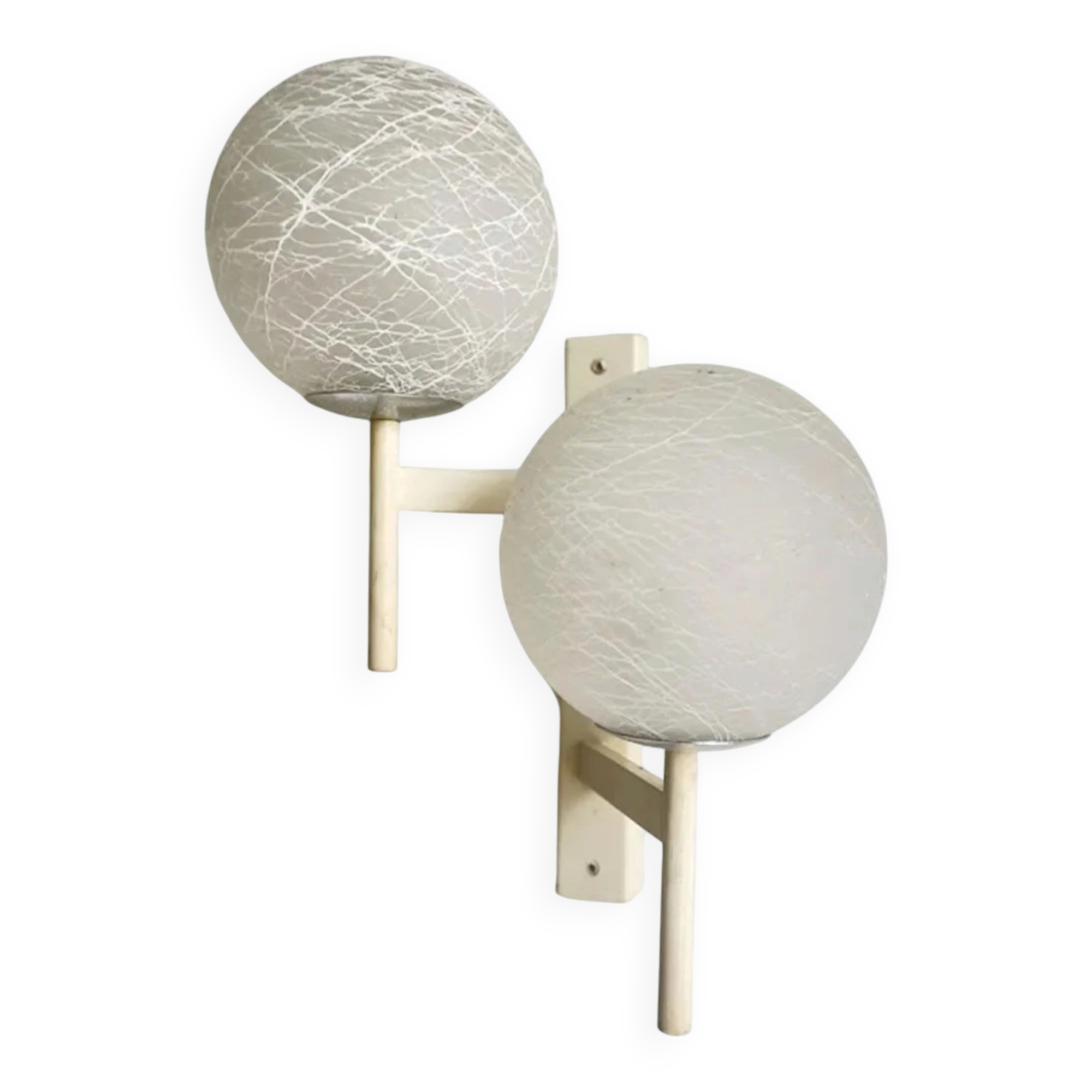 Mid-Century Modern double globe wall light in cracked opaline glass, Switzerland 1960s