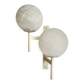 Applique murale double globe Mid-Century Modern en verre opalin craquelé, Suisse 1960s