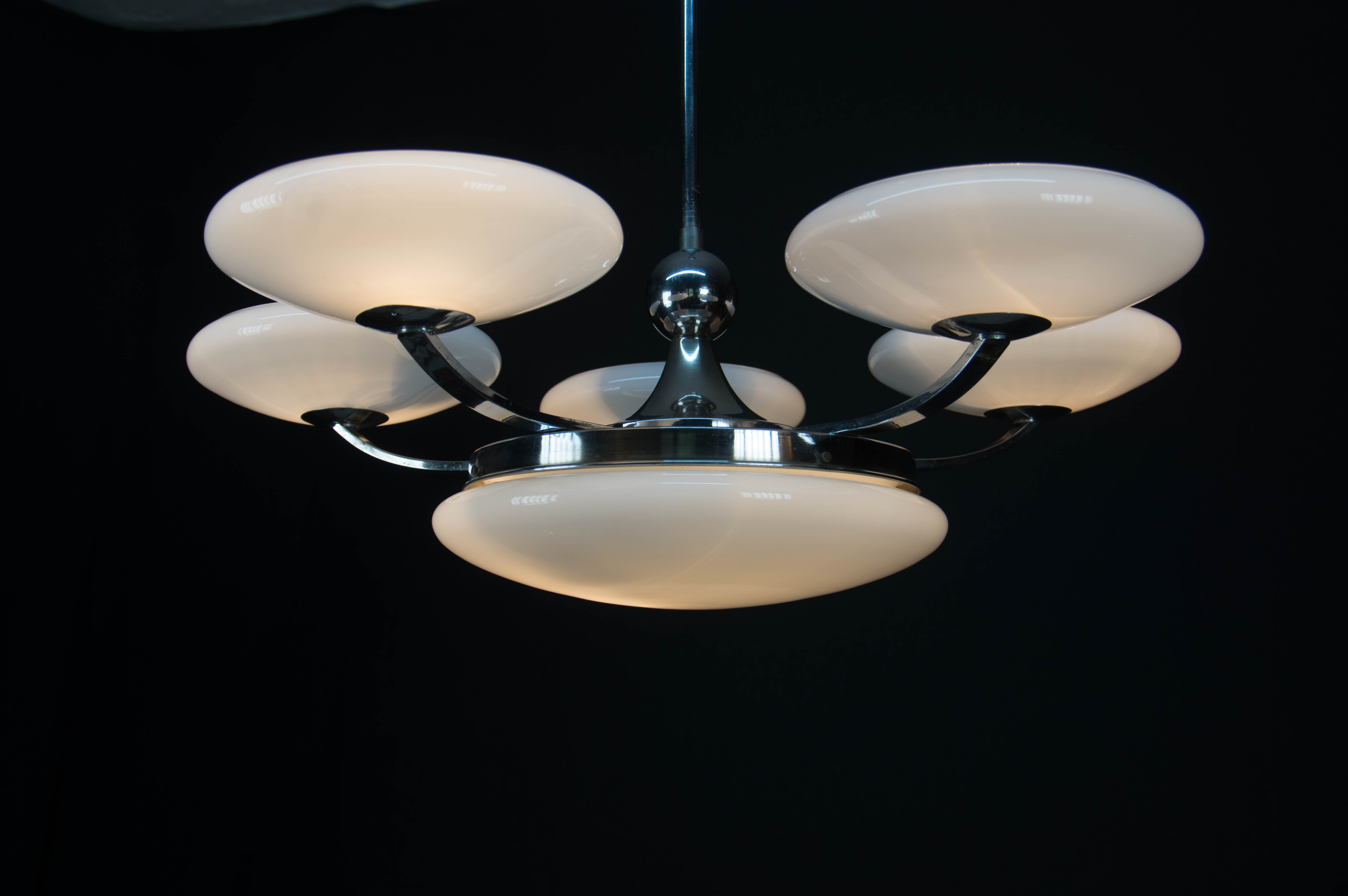 6-flamming art deco chrome-plated chandelier, 1930