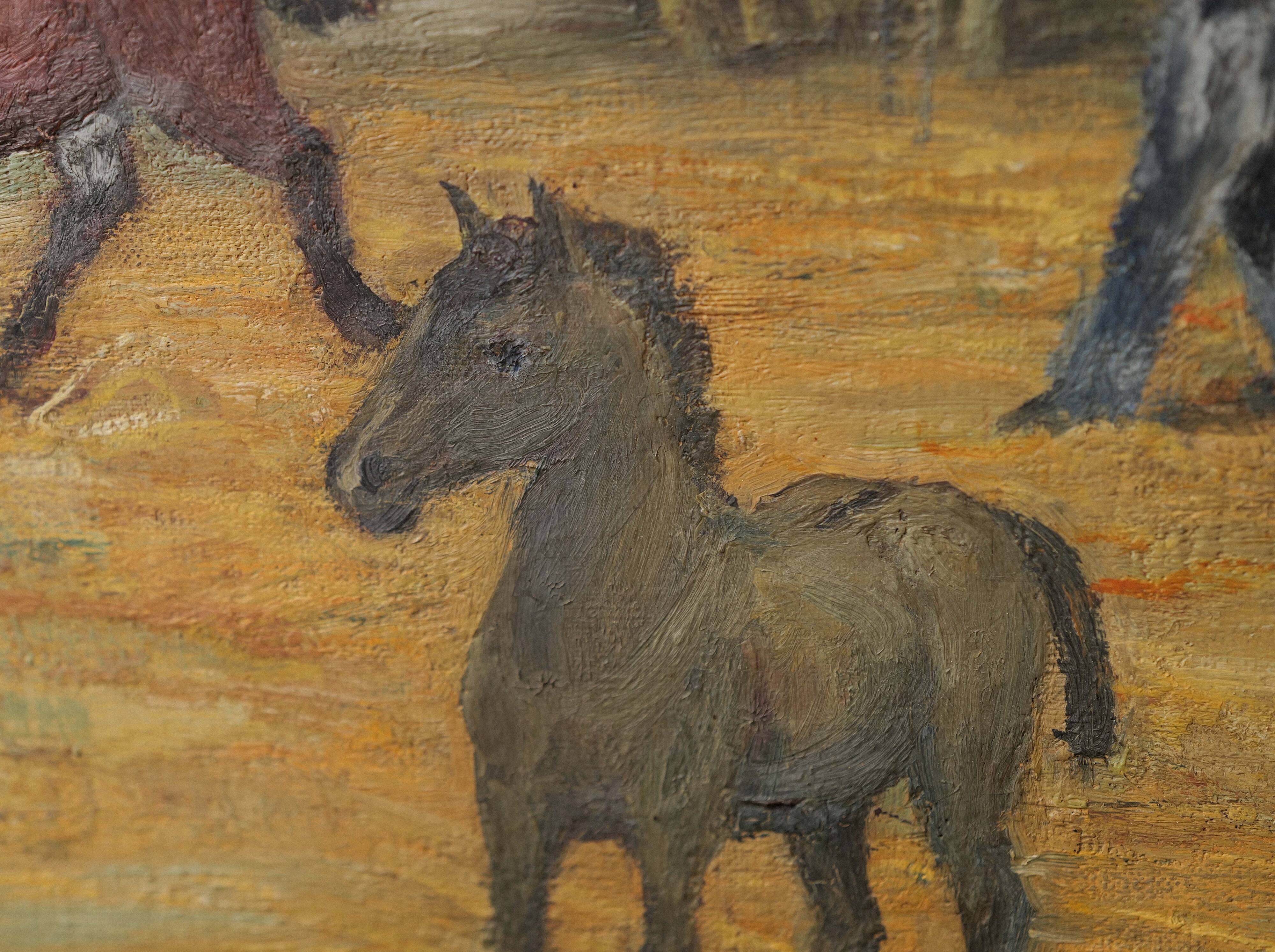 Oil on canvas, horse training, signed, circa 1950