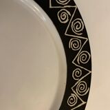 6 black and white dessert plates Scraffito, Habitat Japan, 1970