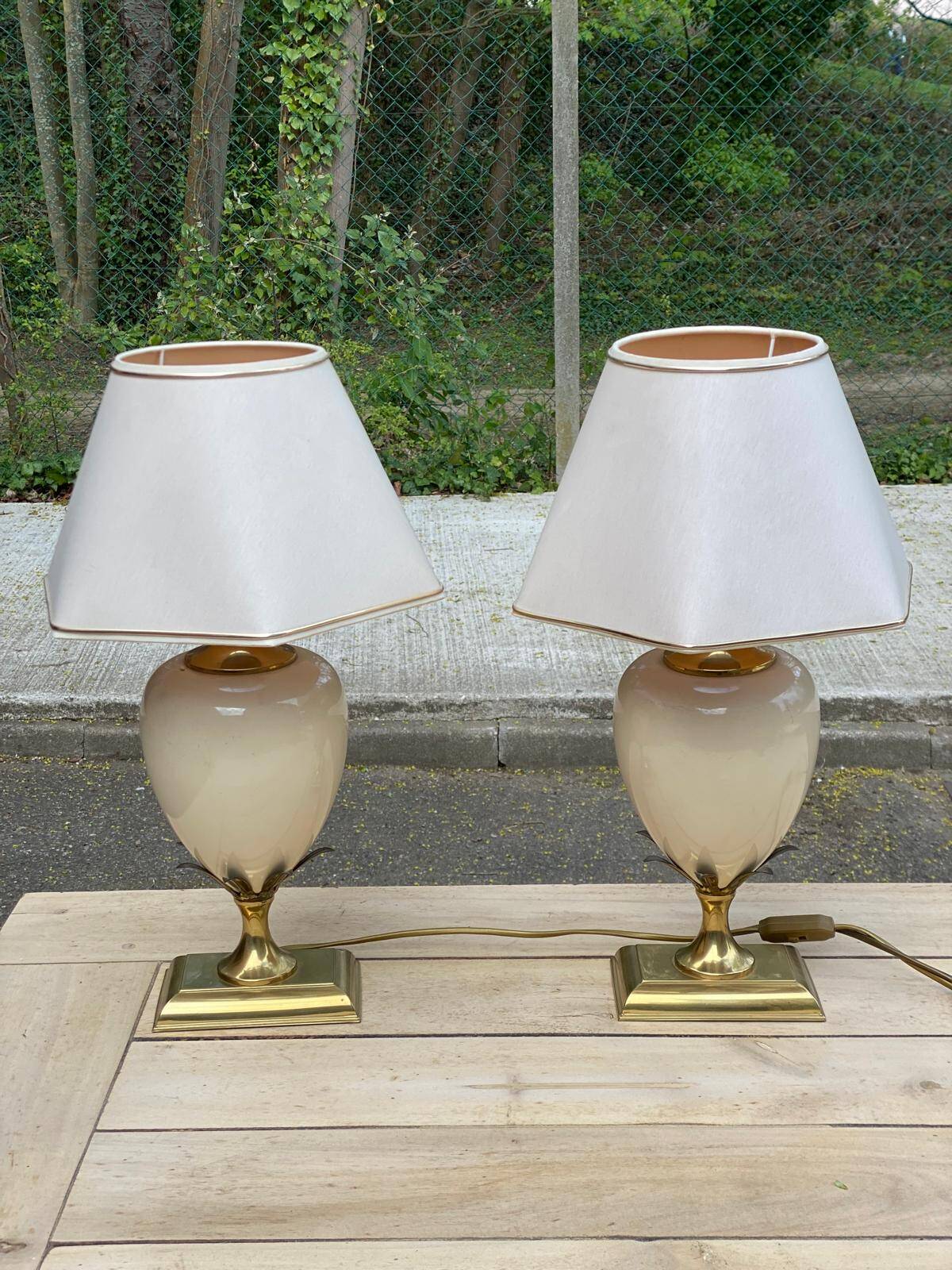 Vintage bedside lamp pair golden pineapple egg Maison Le Dauphin years
