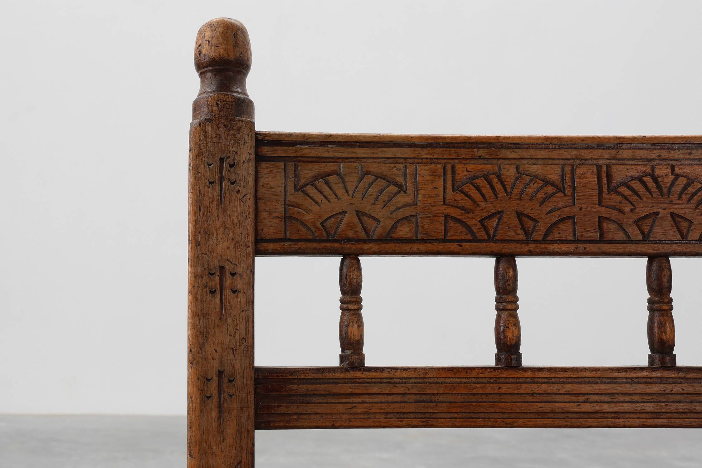 19th Century Spanish Hand-Carved oak Side Chair with Velour Seat