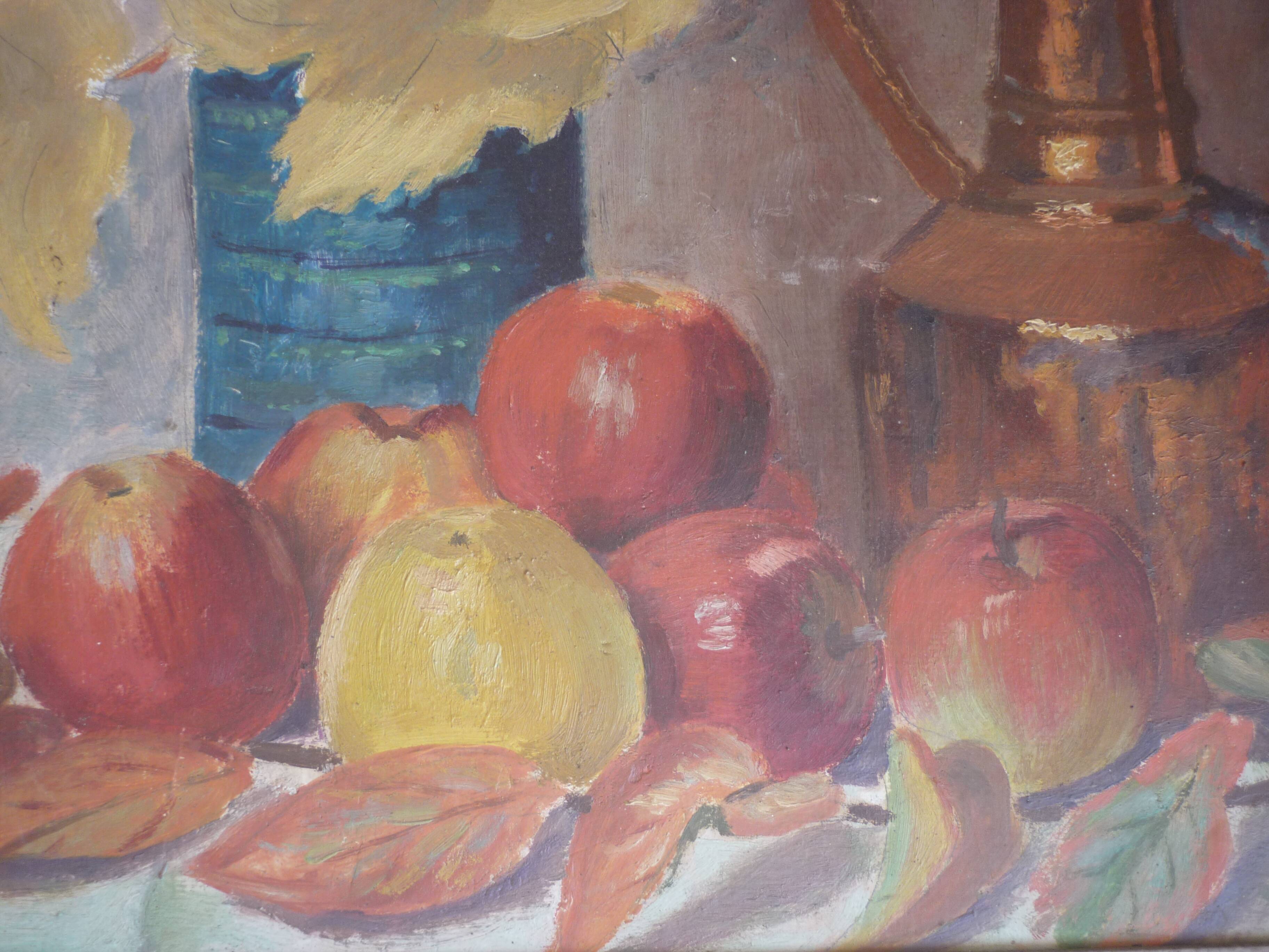 Tableau peinture nature morte signee R.S